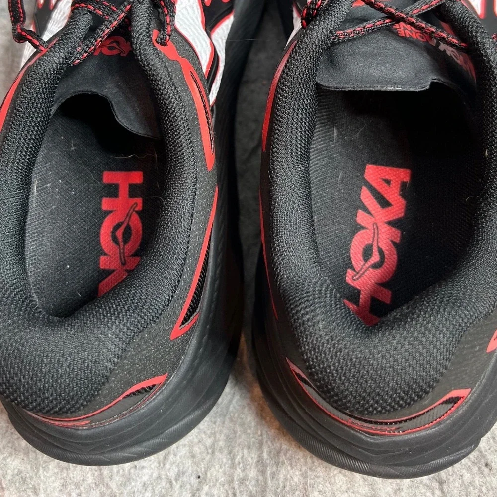 Hoka Clifton One Black Red White Mesh Running Walking Sneakers Womens 9.5